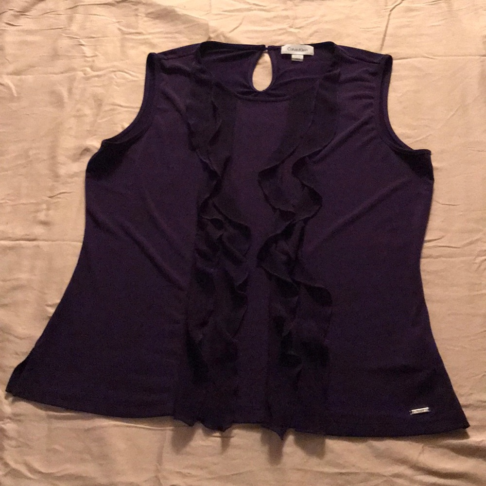 Calvin Klein Purple Ruffled Front Top